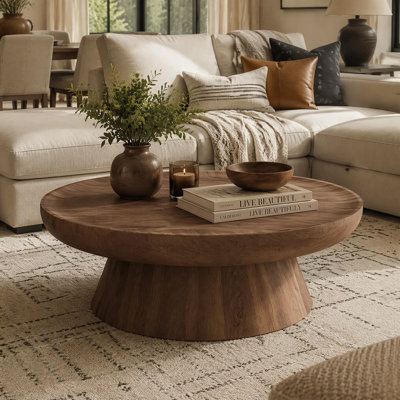 Table basse à piédestal de 36 pouces, table d'appoint de salon moderne en placage de bois aggloméré