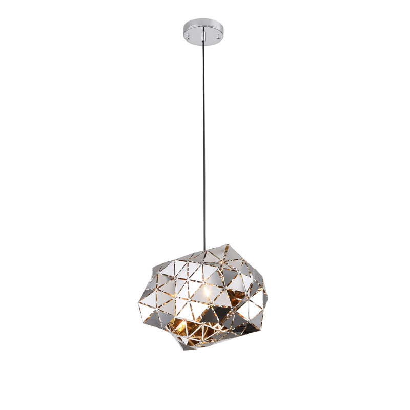 Luminaire suspendu géométrique 1 lumière avec abat-jour en métal chromé Rogersville