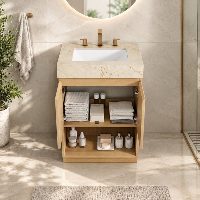 Meuble-lavabo autoportant de 61 cm avec comptoir en pierre frittée et lavabo encastré en céramique