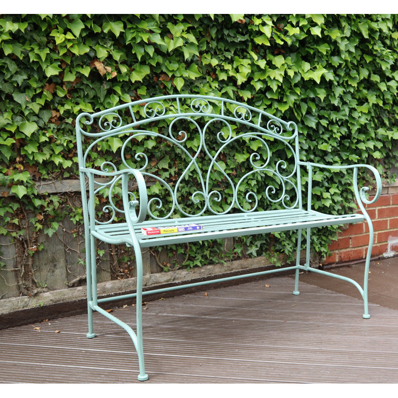 Mcglone 104 cm W Iron Park Bench, Sage Green