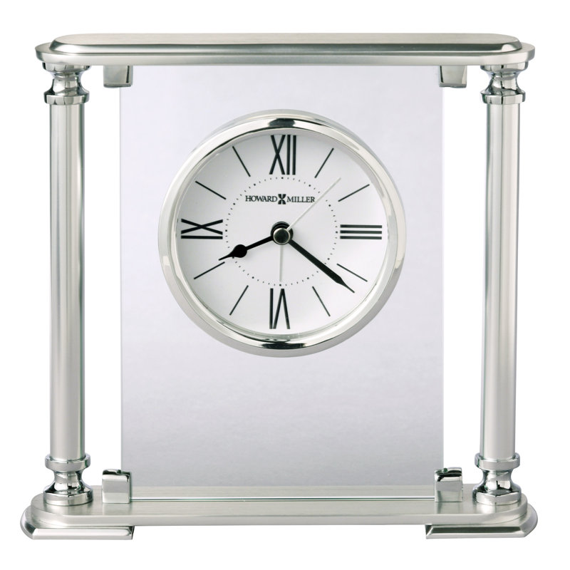 Silver and Clear Quartz Tabletop Clock with Roman Numerals