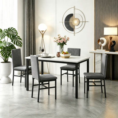 5-Piece Faux Marble Dining Room Table Set For 4, Space-Saving Modern Rectangular Kitchen Table With 4 Chairs For Apartment