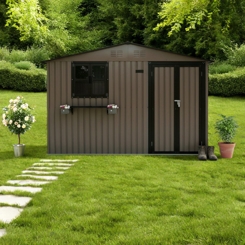 Remises spacieuses, remise de jardin moderne en métal de 10 pi x 8 pi pour la cour arrière