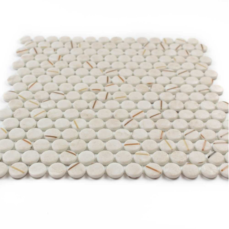 Eterna Penny 12"x12" Recycled Glass Mosaic Tile, Beige
