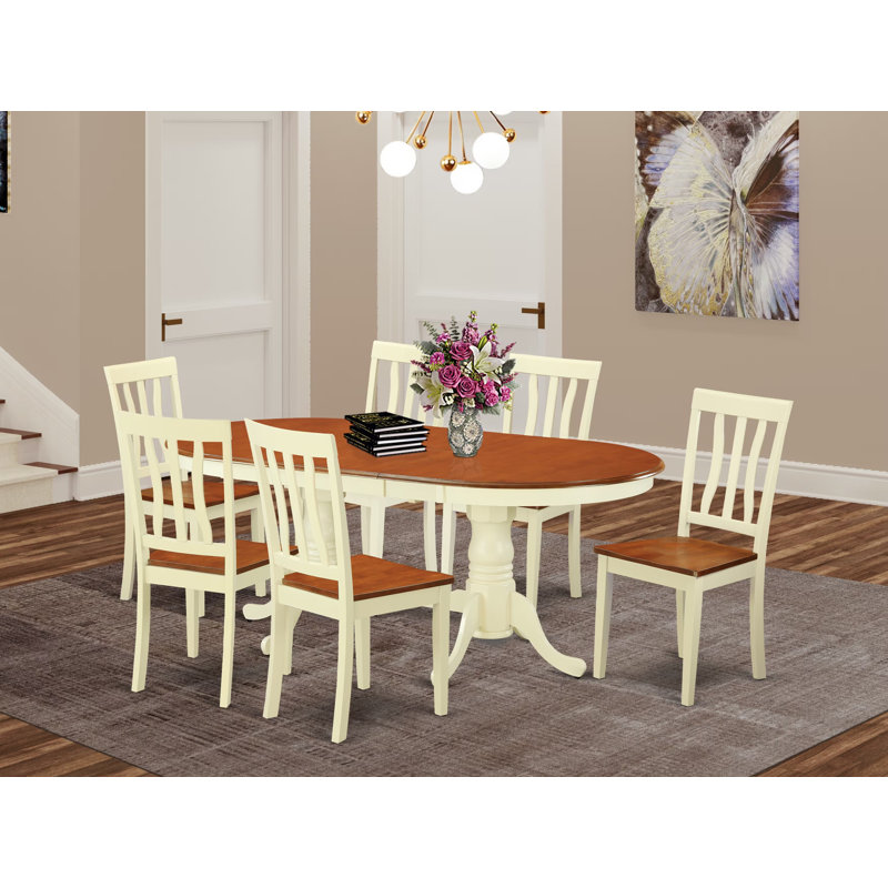 Ensemble de table de salle à manger 7 pièces 7 pièces Modernes, Babeurre et cerisier, 7 pièces : 1 table, 6 chaises