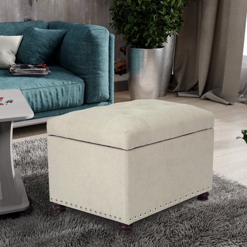 Milana Upholstered Ottoman, Cream Linen Blend