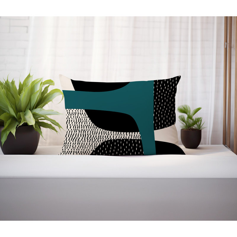 Coussin lombaire réversible intérieur / extérieur Vikka, H 18 po x l 25 po, Émeraude / noir / blanc cassé, Tribo