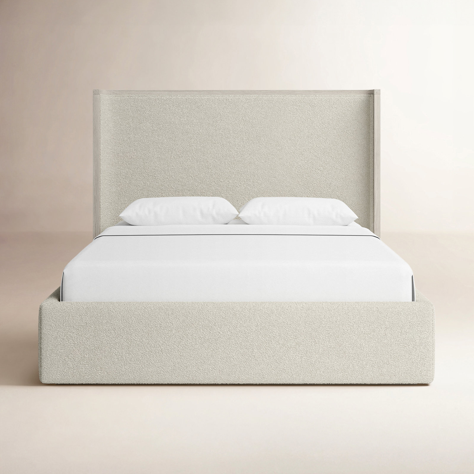 Caterina Storage Oak Bed, White Oak/Sheldon Ivory, Queen