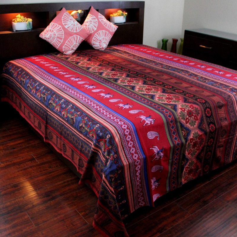 Tapisserie floral à motif de coton kalamkari, Rouge
