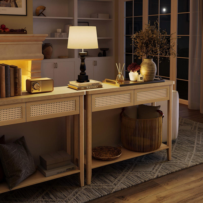 39.4" Console Table With 2 Drawers, Oak