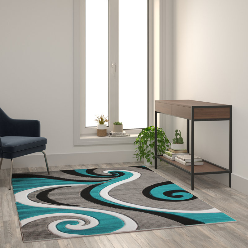 Tapis à motif abstrait tourbillon Skaghe, Rectangle 5 pi 3 po x 7 pi