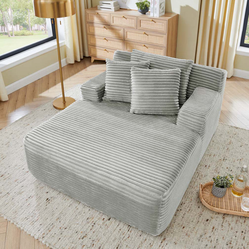 Chaise longue en velours côtelé, aucun assemblage requis, Gris
