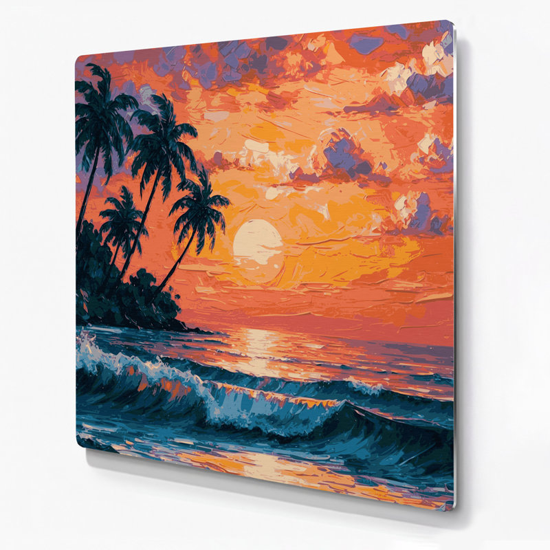 «Hawaiian Tropical Sunset», art mural en métal orange, H 16 po x l 16 po