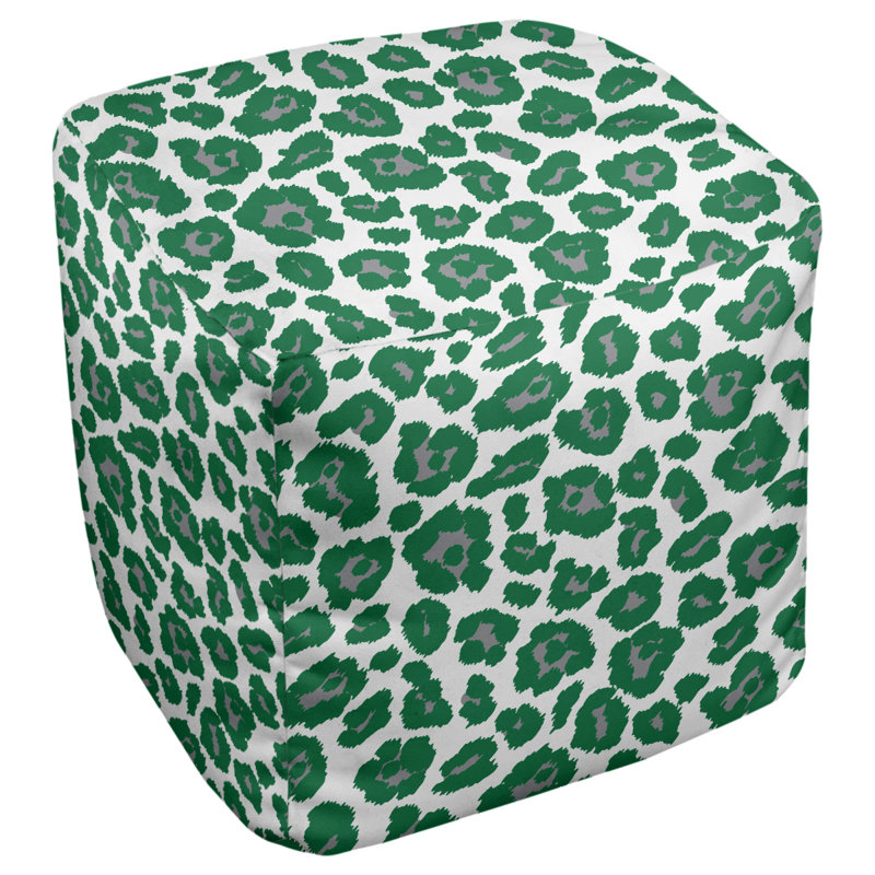 Repose-pieds carré carré à imprimé animal, H 13 po x l 13 po x P 13 po, Mélange de polyester blanc / vert