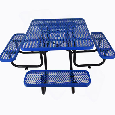 Square Outdoor Steel Picnic Table 46"  ,With Umbrella Pole