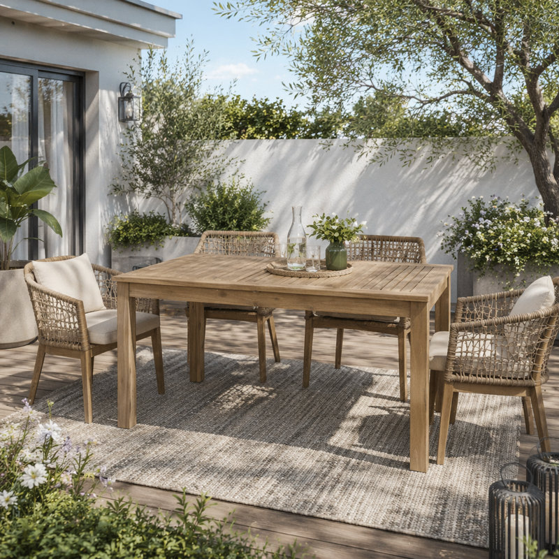 Table de salle à manger d'extérieur en bois extensible