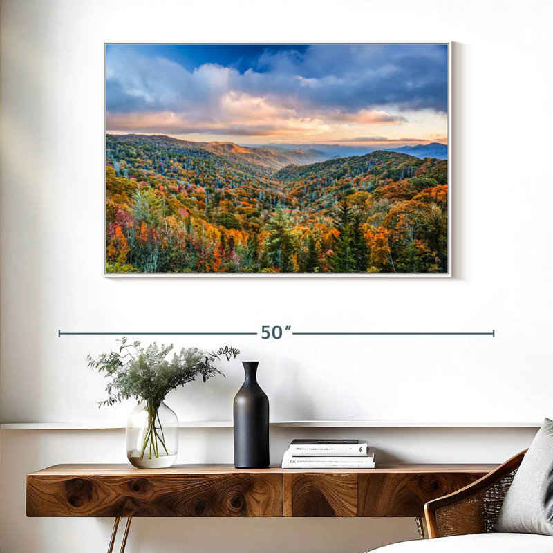 Smoky Mountains at Fall, Cadre flottant blanc, 40 po x 27 po