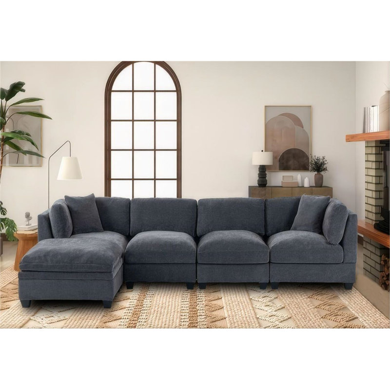 Canapé modulaire rembourré avec repose-pieds de rangement Paramveer, 100% polyester gris