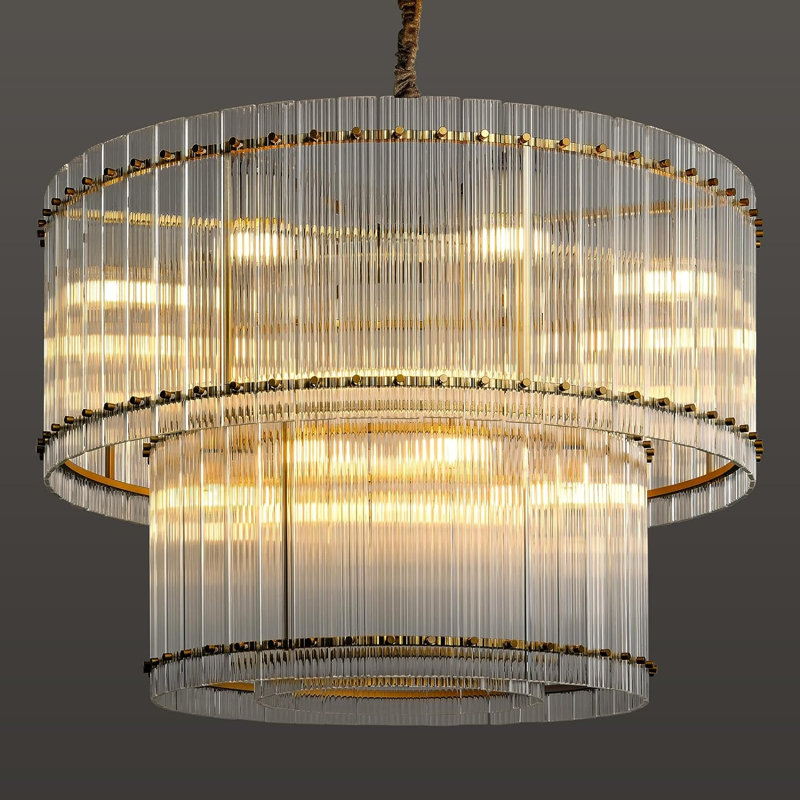 16-light 37''W Round Dimmable Tiered Chandelier with Crystal Accents (Bulbs Included), Brass