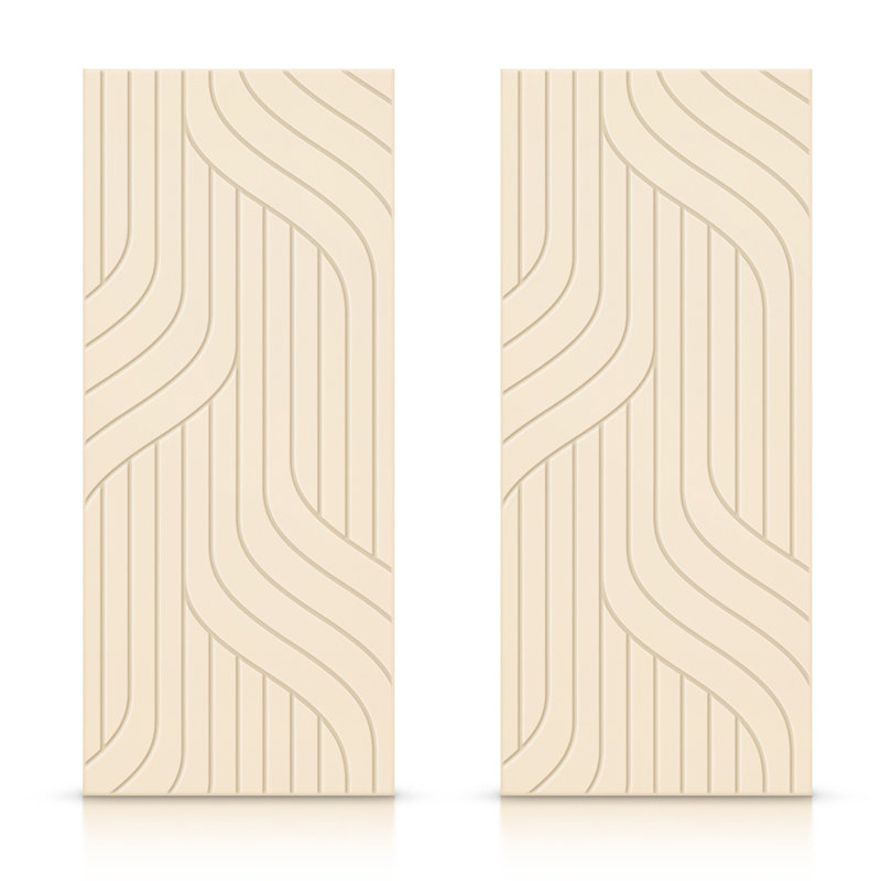 Panelled Manufactured Wood Sliding Closet Doors, Beige, 84" x 96"