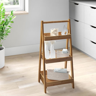 Lamar 17.75 W x 39.5 H x 13 D Solid Wood Free-Standing Bathroom Shelves Dotted Line Color: White