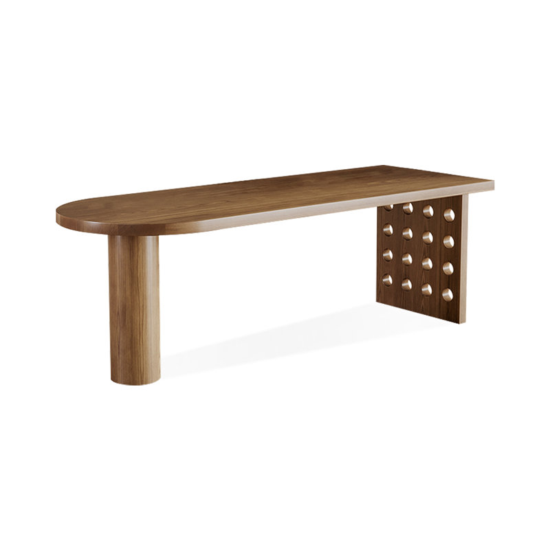 Bureaux en bois massif noyer en demi-cercle, H 29,53 po x l 94,49 po x P 35,43 po