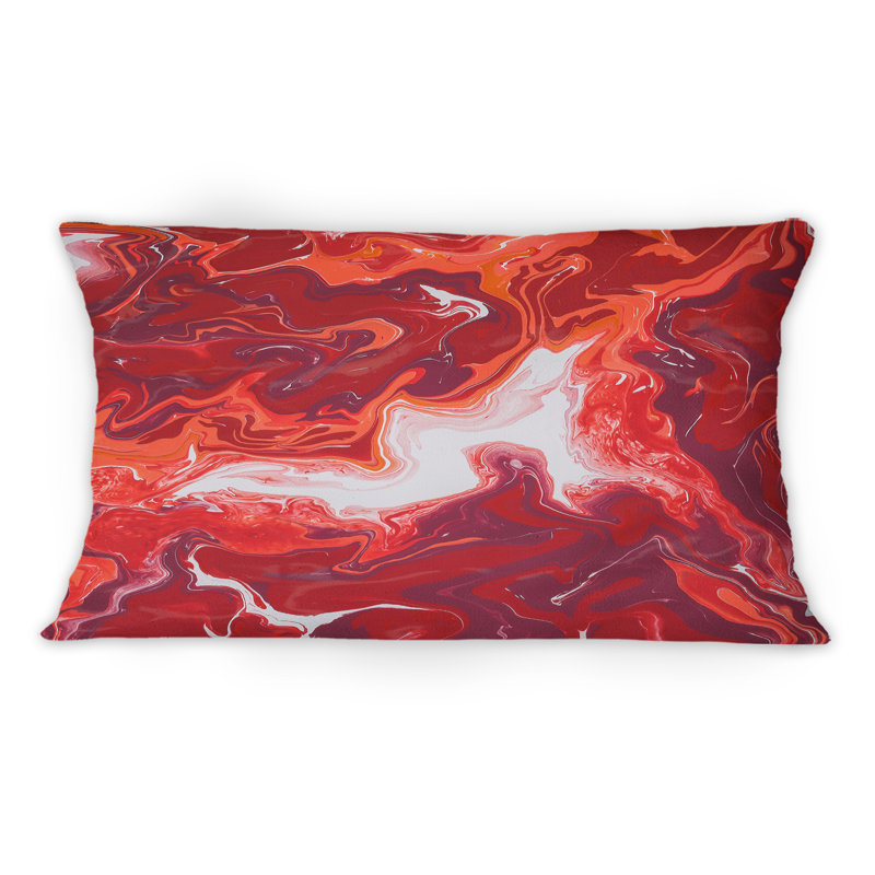 Coussin décoratif rouge et blanc à motif ondulé en marbre 12 po x 20 po