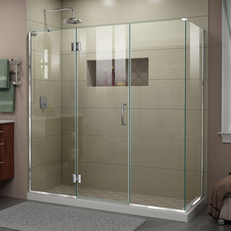 Unidoor-X 70.5" x 72" Rectangle Hinged Shower Enclosure, Chrome, Left Opening