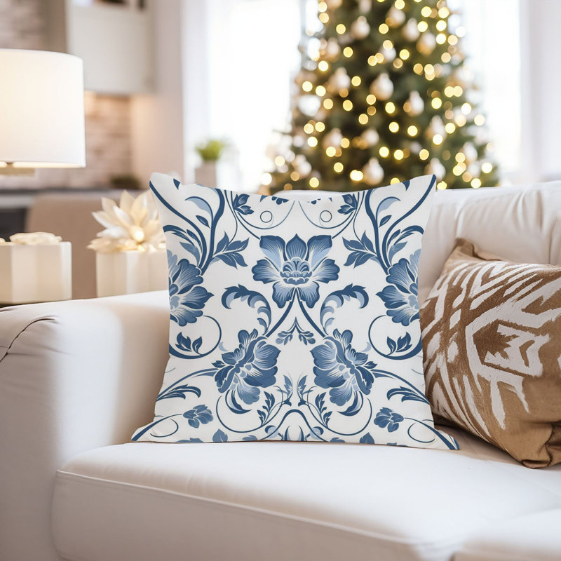 Botanical Blue Damask Pattern VI, 16"H x 16"W