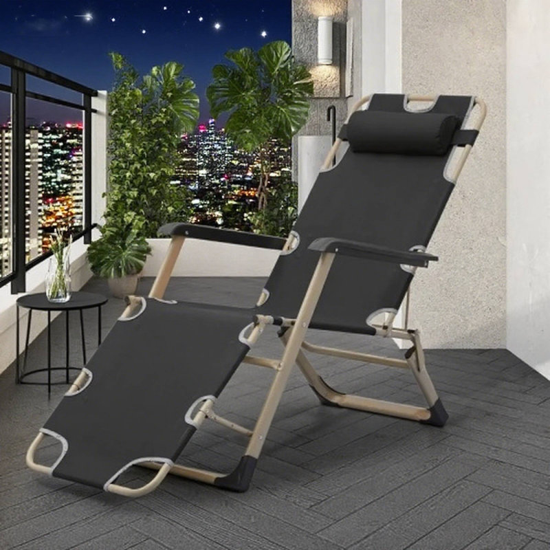 Black Adjustable Waterproof Folding Outdoor Lounge Chair With Pillows, Black