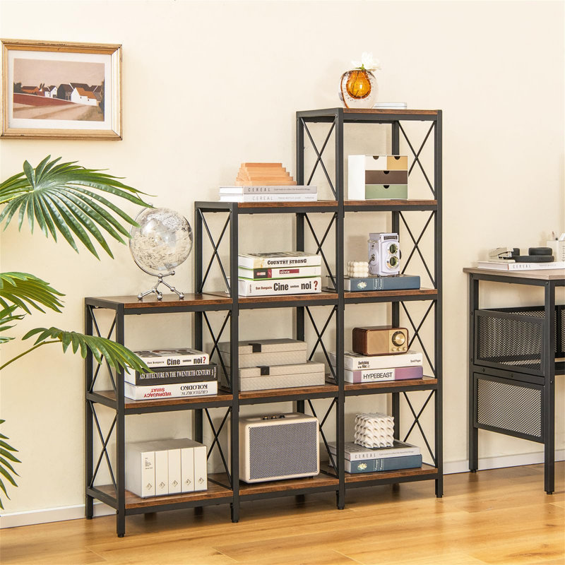 Aniah 130cm H x 115cm W Metal Step Bookcase