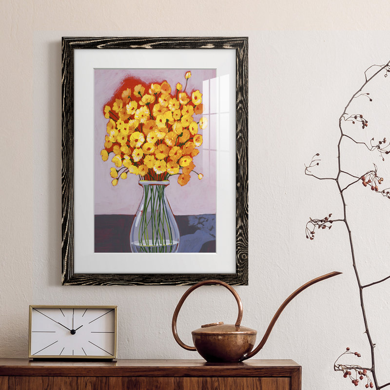 Daisy Bouquet II encadré mat - prêt à accrocher, H 44 po x l 31 po x P 1 po, Cadre noir