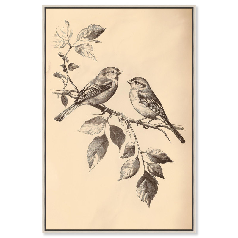 Paire de pinsons II , Silver Floater Framed, H 16 po x l 11 po