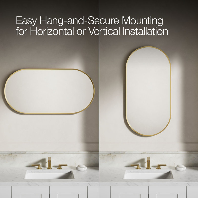 Essential Decorative Bathroom / Vanity Mirror, Moderne Brushed Gold, 36" x 18"
