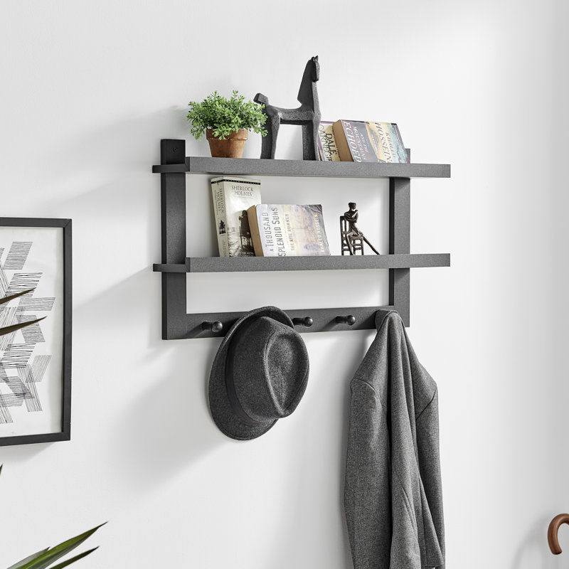 Presidio 5 - Hook Wall Mounted Coat Rack with Storage in White, Black