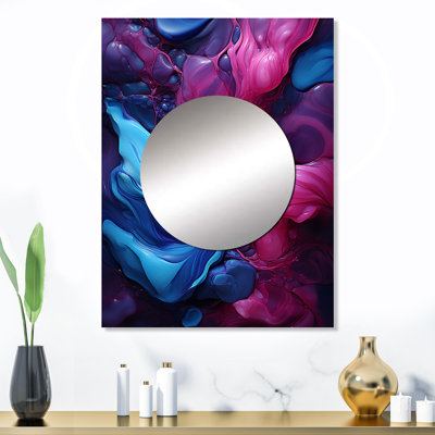 Ercan bleu et mauve sans soudure Marble River IV - miroir décoratif de formes modernes abstraites, miroir mural moderne et contemporain, impression d'art en métal