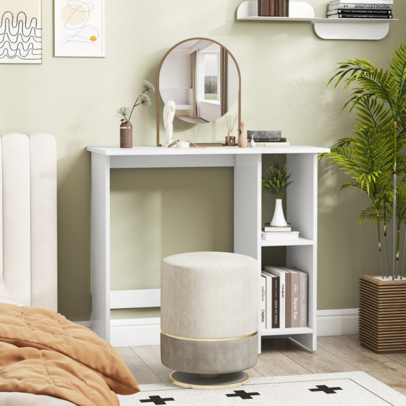 Small Computer Desk With Storage And Adjustable Shelf, White