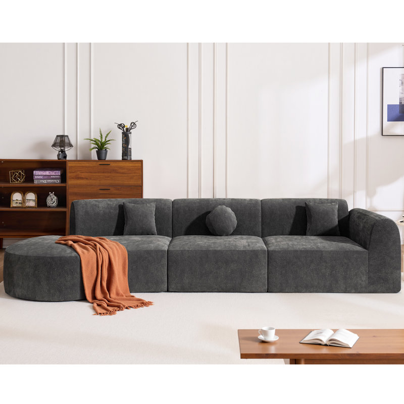 Modern Curved Sectional Couch For Living Room, Cloud Modular Sofa Boneless Lounge Sofa, 3-seater Compressed Couch With 3 Pillows