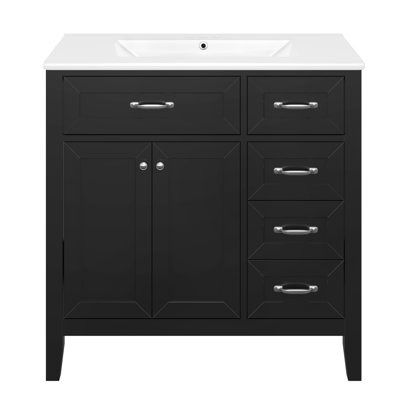 36" Bathroom Vanity Cabient With Ceramic Sink Top And Drawers