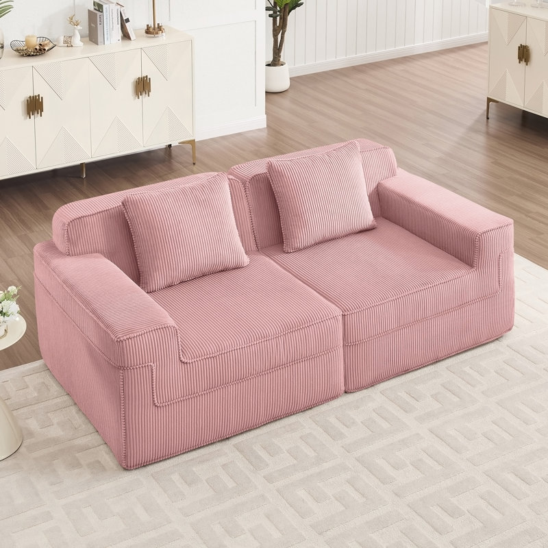 Canapé modulaire sans accoudoirs avec sièges profonds, confort semblable à un nuage, coussins décoratifs et tissu en velours côtelé pour des moments de détente en famille