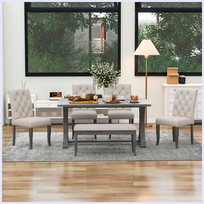 Modern 6-Piece Farmhouse Dining Table Set With 4 Upholstered Chairs -  Red Barrel StudioÂ®, 2F6549B005B244E489903A84F553E847