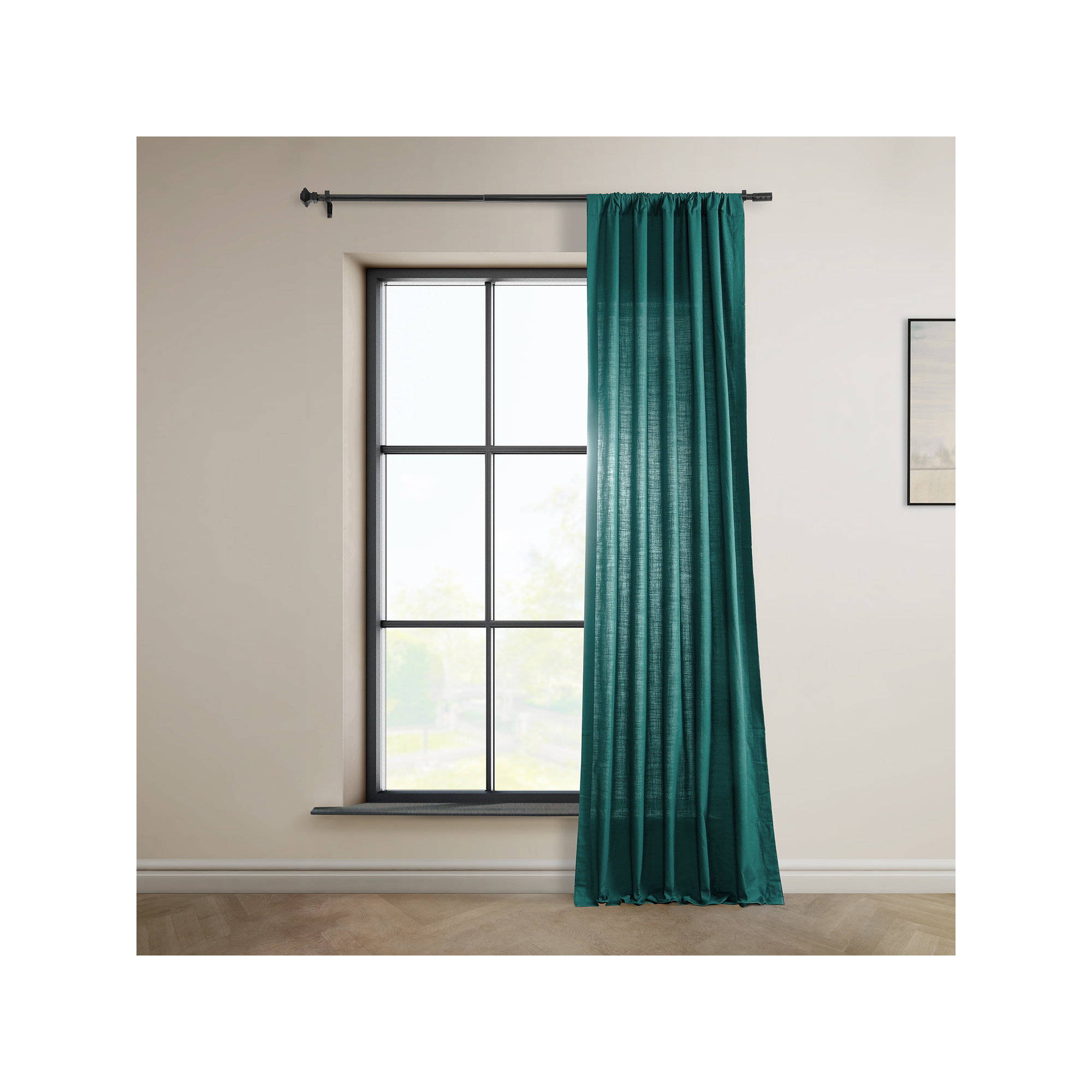 Richardson Semi Sheer 100% Cotton Curtain, Dark Teal Green, 50" W x 108" L