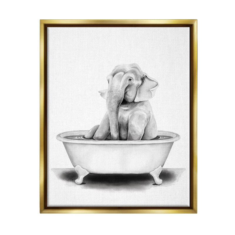 «Elephant In Tub», Cadre flottant gris lustré, 25" H x 31" W