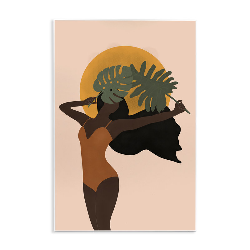 Femme avec des feuilles exotiques, plaque murale, design par JJ Design House LLC, H 15 po x l 10 po