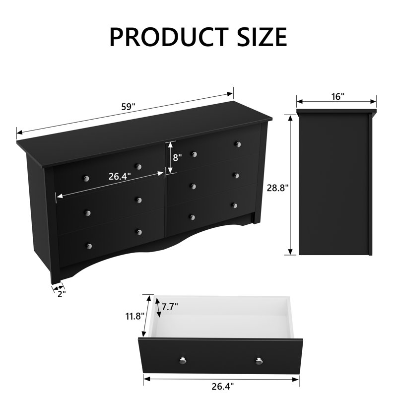 Commode double 6 tiroirs Angelynn, Noir