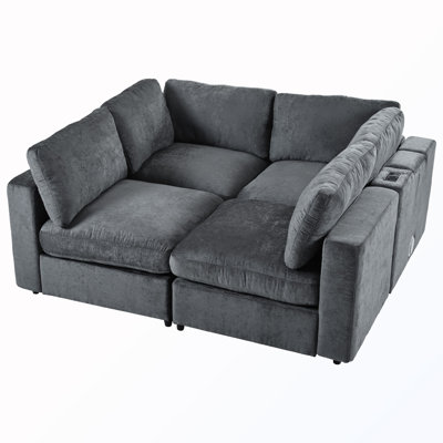 Built-In Bluetooth Speaker Upholstered Sectional Sofa With Storage Space And USB Charge Ports&Wireless Charging