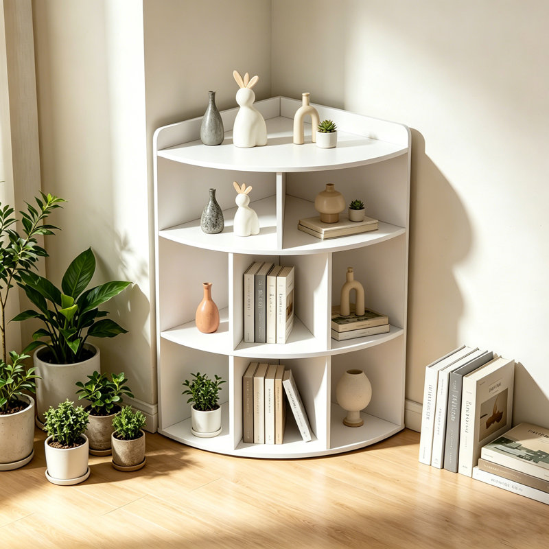 4-Tier Corner Cabinet, Wooden Bookcases With 8-Cubby Storage Organizer, Storage Rack or Organization and Storage, Home Office, Living Room