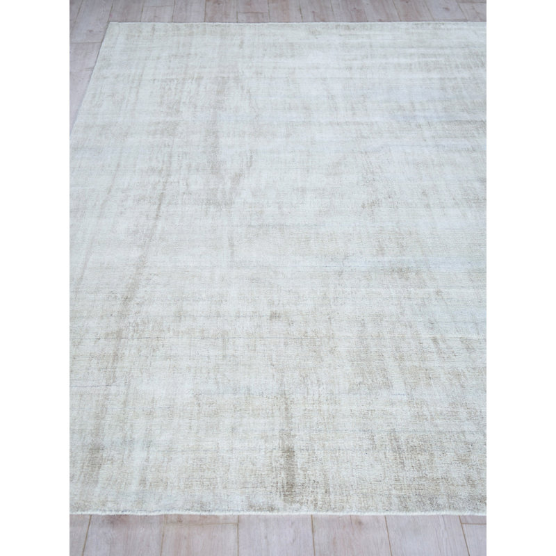 Cloud Hand Loomed Wool and Rayon From Bamboo Silk Ivory/Beige Area Rug, Rectangle 9' x 12'
