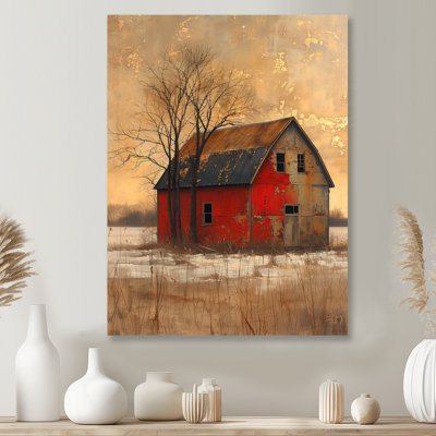 Gris et rouge, automne rétro, grange, art mural