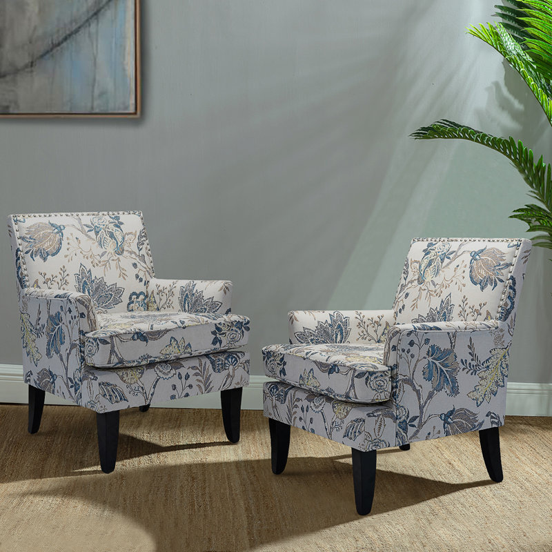 Fionc Lathan 70cm W Framhouse Armchair with Nail Head Trim, Blue/Yellow